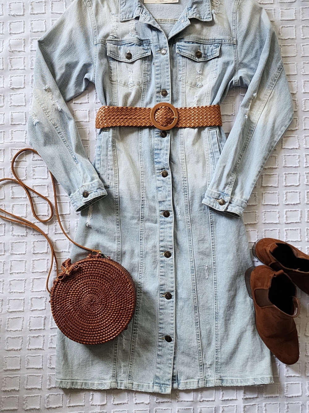 Light Wash Denim Button-Down Dress